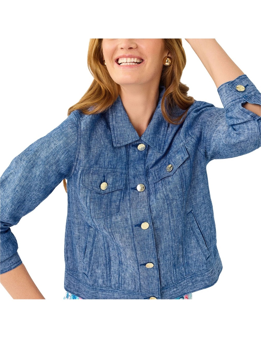 Lilly Pulitzer Seaspray Linen Jacket in Starlight Navy X Resort White